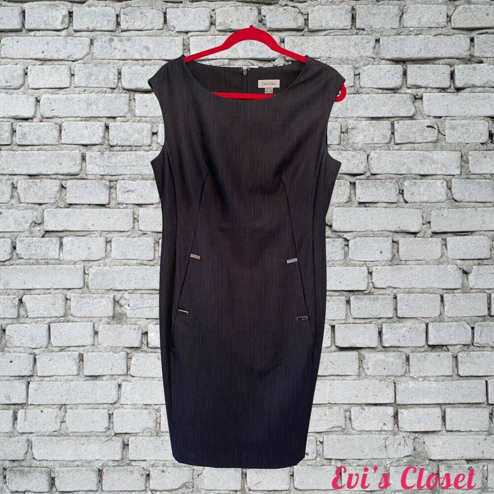 Calvin Klein Women's Dress Blue/Grey Sleeveless Size 10 With Pockets